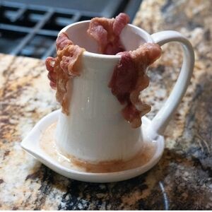 Ceramic Bacon Cooker Cup Microwave Kitchen Gadget Oven Safe Less Grease Save